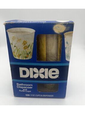 Vintage Dixie Bathroom Dispenser & Refill Cups Yellow 120-3 oz Cups Wall Mount